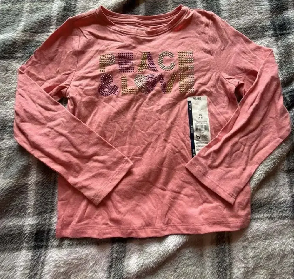 Wonder Nation Girls Mauve Glow Long Sleeve Embellished Peace & Love Graphic Tee